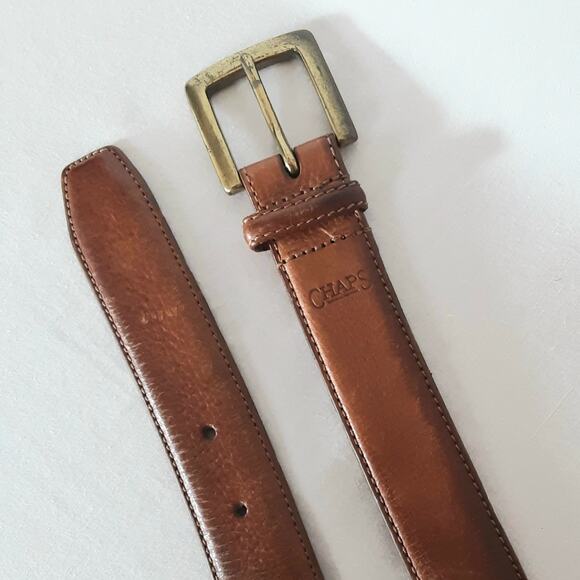 Chaps Italian Leather Mens Belt XXL Waist Saddle Brown - Picture 7 of 13